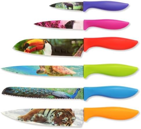 Six piece colorful wildlife design knife set