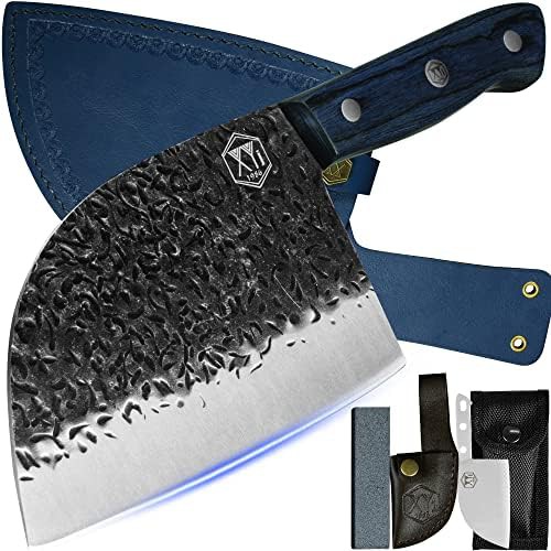 Ancient style seven inch Serbian butcher knife