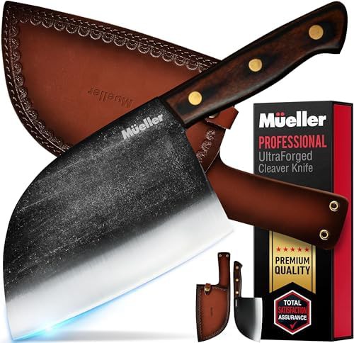 Serbian meat cleaver with leather sheath