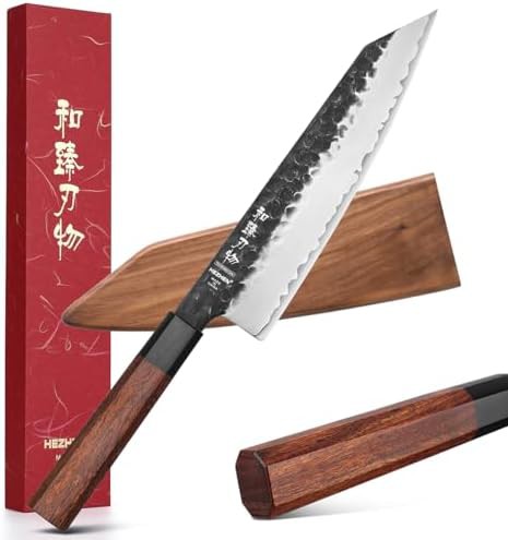 Kiritsuke knife with redwood octagonal handle