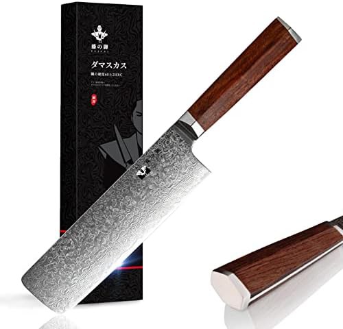 Seven inch damascus steel nakiri cleaver