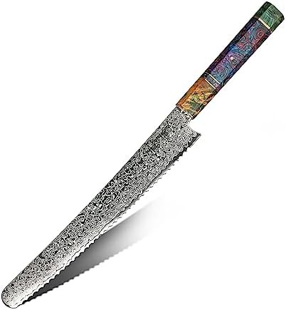 Damascus steel ten inch bread slicer
