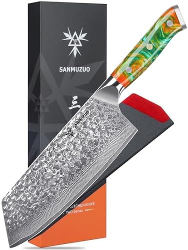 Hammered Damascus steel nakiri vegetable knife
