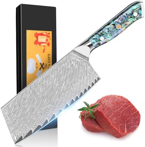 Damascus cleaver with resin shell handle