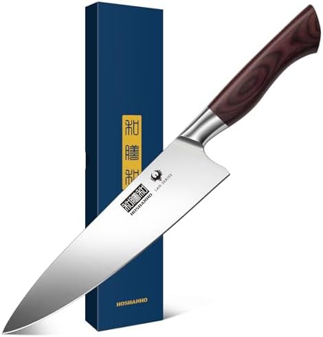 Gyuto chef knife with dark wood handle
