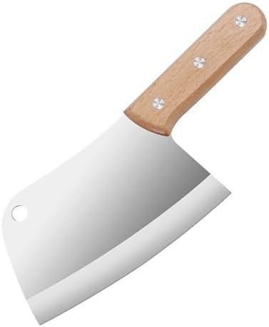 Small stainless steel cleaver with wood handle