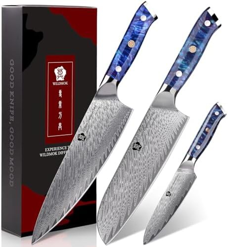 Damascus steel set with resin handles