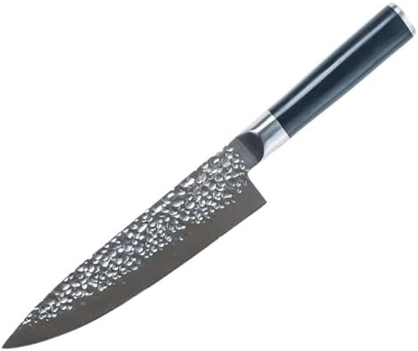 Hammered blade chef knife with black handle