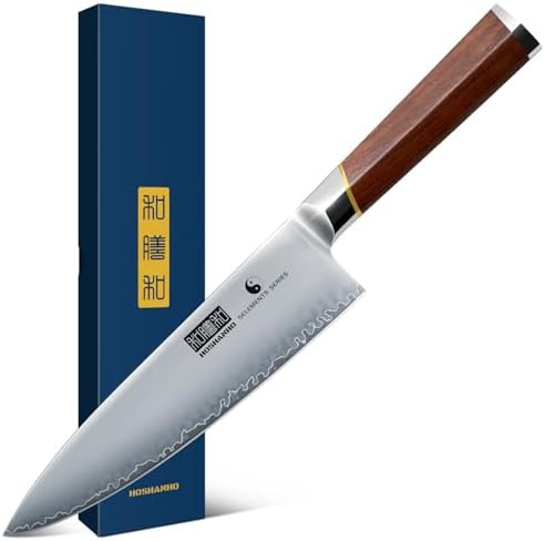 Hand forged chef knife with rosewood handle
