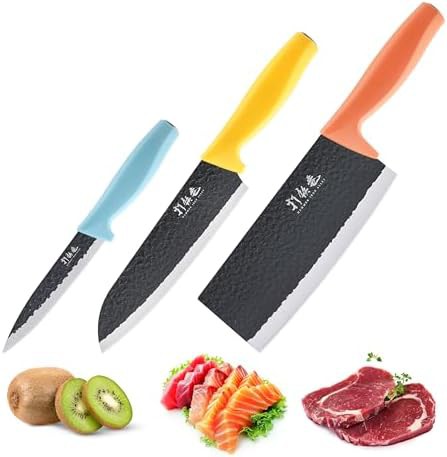 Three piece stainless steel colorful knife set