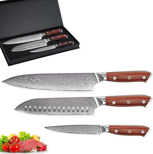 Purple dragon 3 piece damascus kitchen knife set