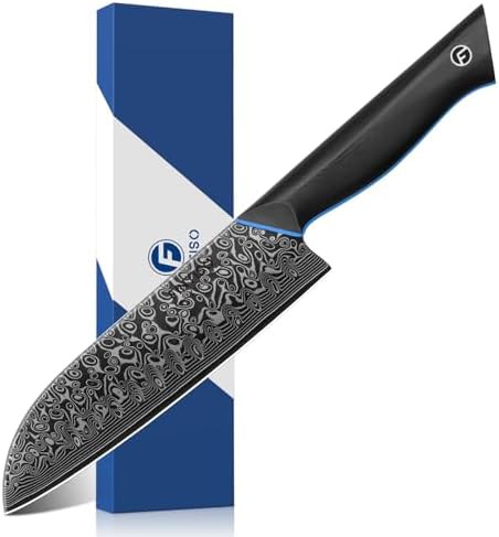Santoku 7 inch damascus knife with G10 handle