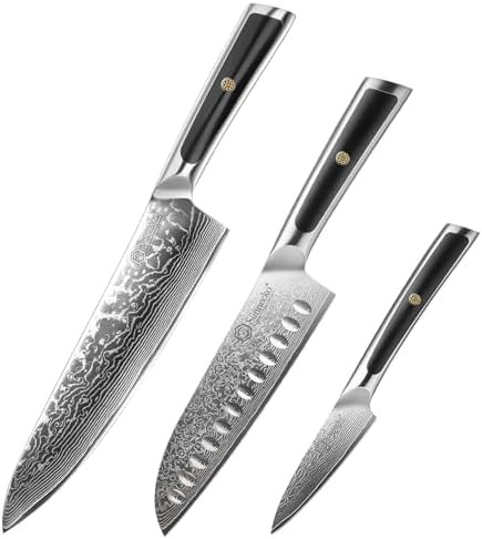 Three Piece Damascus Steel Kitchen Knife Set
