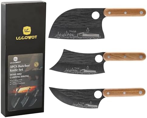 Three piece outdoor butcher knife set
