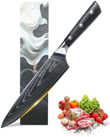 Black pakkawood 8 inch Damascus knife