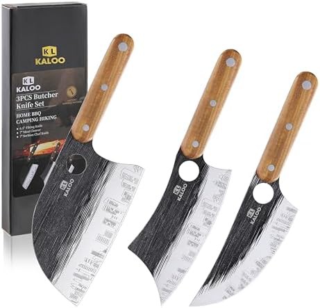 Three piece hand forged butcher set