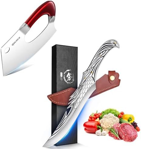 Red handle boning and kitchen knife set