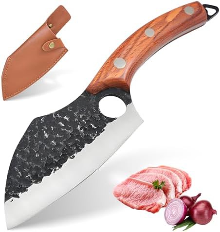 Forged outdoor knife with wooden handle