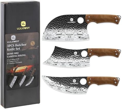 Three piece butcher and viking knife set