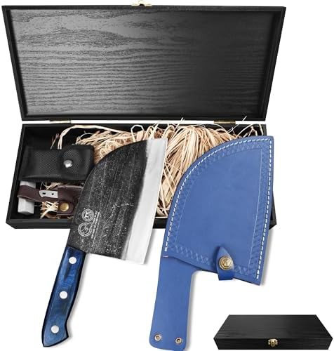 Forged Serbian butcher knife with wooden box
