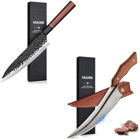 Hand forged gyuto and feather viking knives