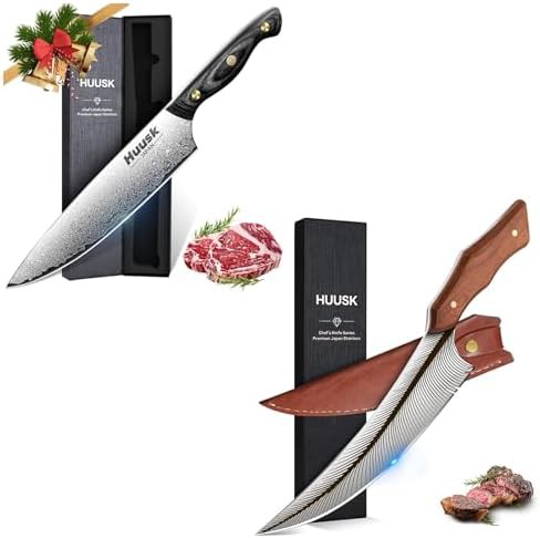 Damascus chef and feather viking knife set