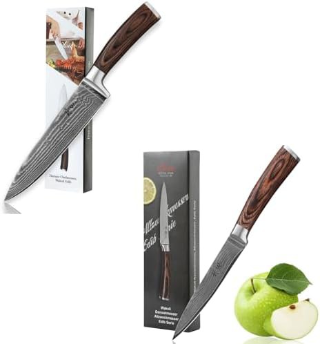 Damascus Steel and Pakkawood Knife Set