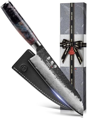 Hand forged damascus steel santoku knife