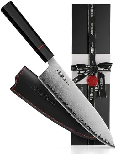 Eight inch damascus steel gyuto with g10 handle
