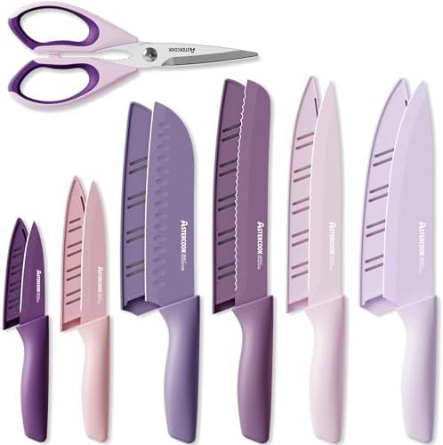 Purple coated thirteen piece kitchen knife set