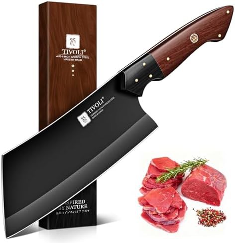 7 inch black meat cleaver knife